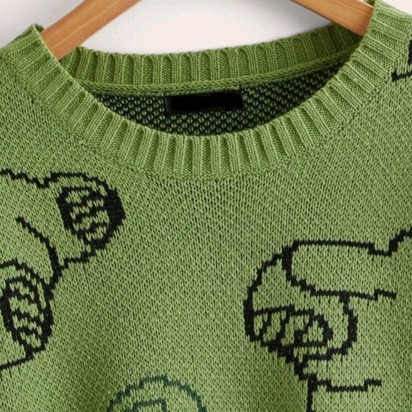Cartoon Bear Pattern Drop Shoulder Sweater Blouse - Picture 3 of 5